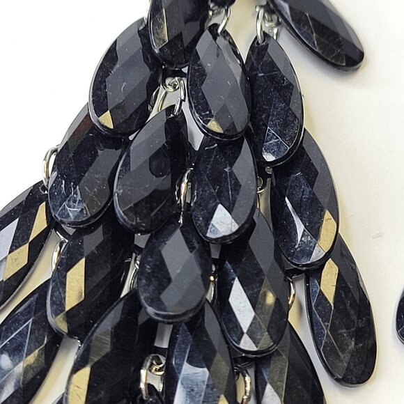 Black Glass Bead Long Earrings Chandelier Teardrop Diamond Shape Drop Earrings - Picture 2 of 7